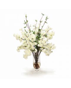 Cream White Cherry Blossoms in Flared Urn