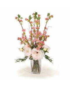 Cream Pink Peonies with Pink Pear Blossoms