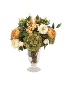 Roses & Peonies in Large Glass Urn
