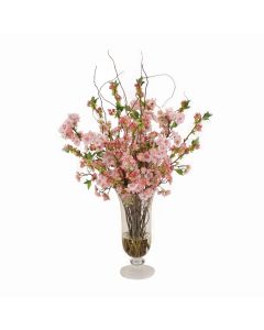 Pink Cherry Blossoms in Glass Flared Vase