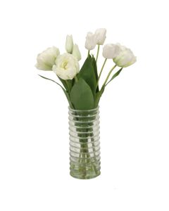 White Tulip Mix in Tall Ribbed Glass
