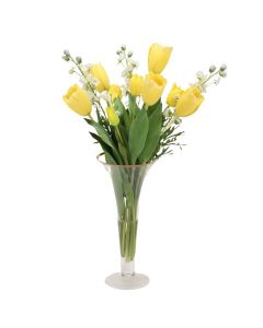 Yellow Tulips in Tall Trumpet Glass Vase