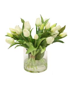 White Tulip Bundle in Glass Cylinder