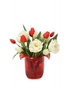 Tulips in Red Flared Vase