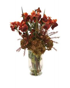 Iris' Hydrangea with Berries in Glass Vase