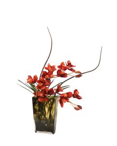 Rust Cymbidiums in Leopard Vase