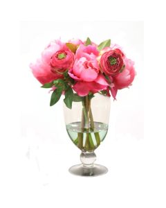 Pink Peonies Mixed with Pink Ranunculas in Glass Urn