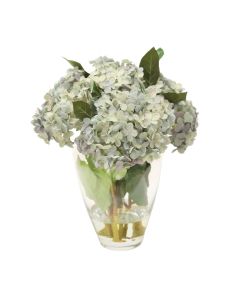 Light Blue Hydrangea with Greenery in Glass Vase
