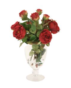 Red Roses in Glass Urn with Ball Stem