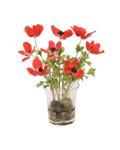 Red Anemone's in Flared Round Glass Vase