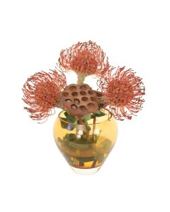 Rust Pincushion Flower in Small Amber Vase