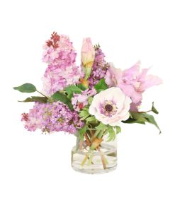 Lilac with Anemone and Iris in Glass Cylinder