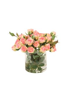 Light Pink Roses in Round Glass Vase