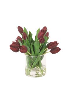 Dark Red Tulips in Glass Vase