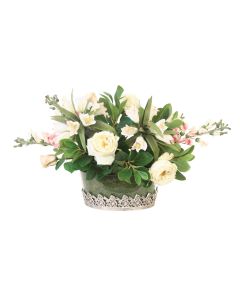Rose Garden with Snap Dragons Mixed with Imperials in Oval Vase