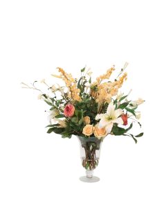 Waterlook® Roses, Lilies, and Delphinium in Flared Vase