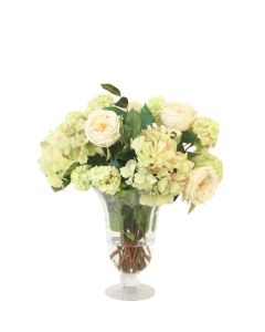 Rose, Hydrangea and Snowball in Flared Vase