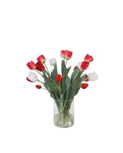 Waterlook® Mixed Tulip of Red and White in Glass Vase