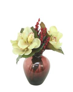 Cymbidium Orchids in Violet Vase (Set of 2)
