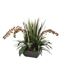 Greenery and Natural in Rust Square Rust Planter with Orchids