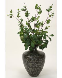 Mixed Greenery and Berries in Aged Black Vase