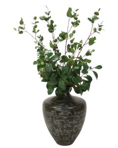 Mixed Greenery and Berries in Aged Black Vase