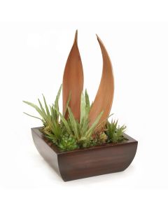 Palm Paddles with Succulents in Square Planter