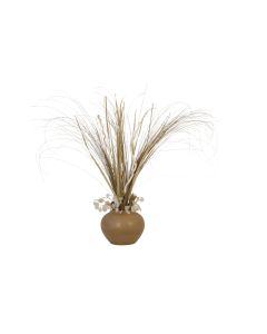 Beige Natural Fountain Grass with other Drieds in Tan Stoneware Jar 