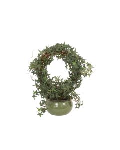 Round Ivy Wreath in Green Stoneware Planter