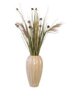 Allium, Thistle, Pampas Grass with Natural Blade in Tall Earthenware Vase