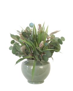 Eucalyptus with Grass, Capensia and Mullein in Sage Pot
