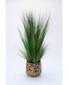Multi and Two Toned Green Grasses in A Burnt Gold Ceramic Gabbi Planter