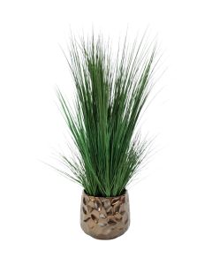 Multi and Two Toned Green Grasses in A Burnt Gold Ceramic Gabbi Planter