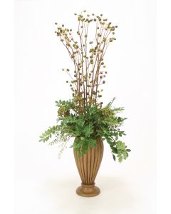 Rose Hip Branches, Mountian Ivy, Maiden Hair Fern in Fluted Planter