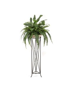 Mixed Greenery with Fern and Bird of Paradise in Bowl with Tall Plant Stand