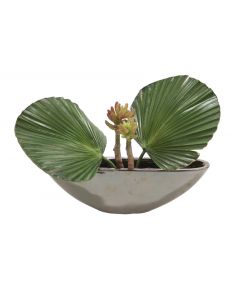 Silk Fan Palms and Succulents in Oval Planter