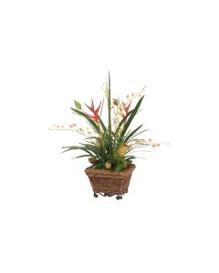 Orchid Garden in Woven Rope Basket with Metal Base