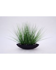 Two-Tone Green Grass in Oval Black Pearl Ceramic Bowl