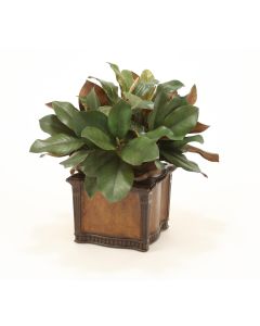 Magnolia And Dried Badam Hearts In Leather Chateau Planter