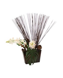 Cymbidium Orchids with Reeds in Flared Planter