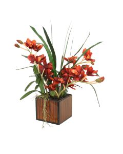 Large Rust Orchid in Copper & Black Lacquer Box