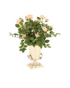 Mini Light Pink Roses in Small Silver Urn