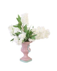 White Cherry Blossoms in Lite Pink Urn