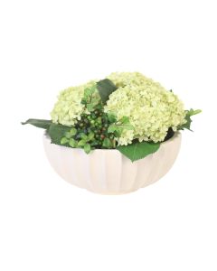 Real Touch Green Hydrangeas with Berries in White Bowl