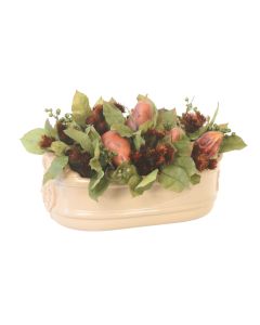 Cocoa Fruit, Pears Mixed with Berries and Phylliscens in Tan Planter