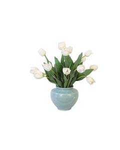 Cream Tulips in Blue Bowl