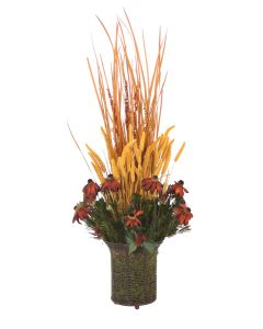 Dried Foliages with Black Eyed Susans on Wire Coil Basket