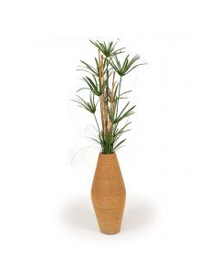Papyrus Grass with Rattan and Bamboo in Beaded Shell Vase