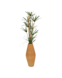 Papyrus Grass with Rattan and Bamboo in Beaded Shell Vase