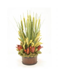 Cattails and Repens with Millet and Grass in Round Planter